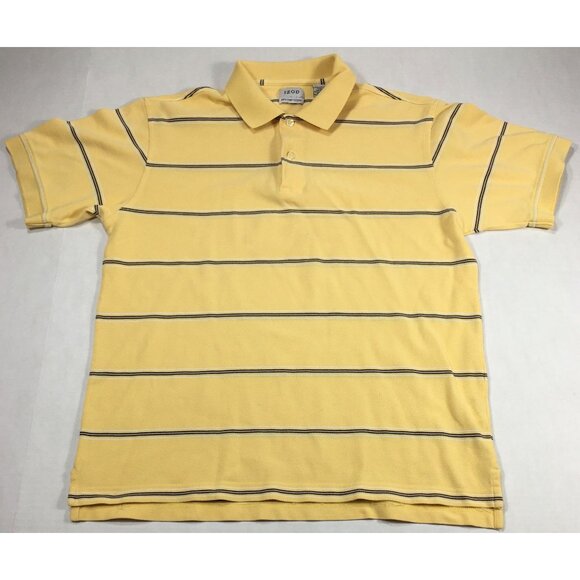 Izod Men's Polo Shirt Size M/M 100% Pima Cotton Yellow Striped Short Sleeve - Picture 1 of 7
